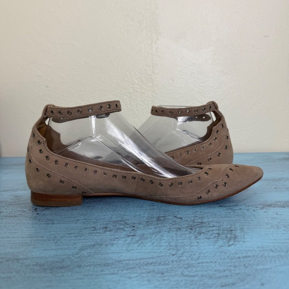 Frye Sienna Grommet Ankle Ballet Flat Suede with Grommet Accents Tan Sz 8.5 - Picture 6 of 10